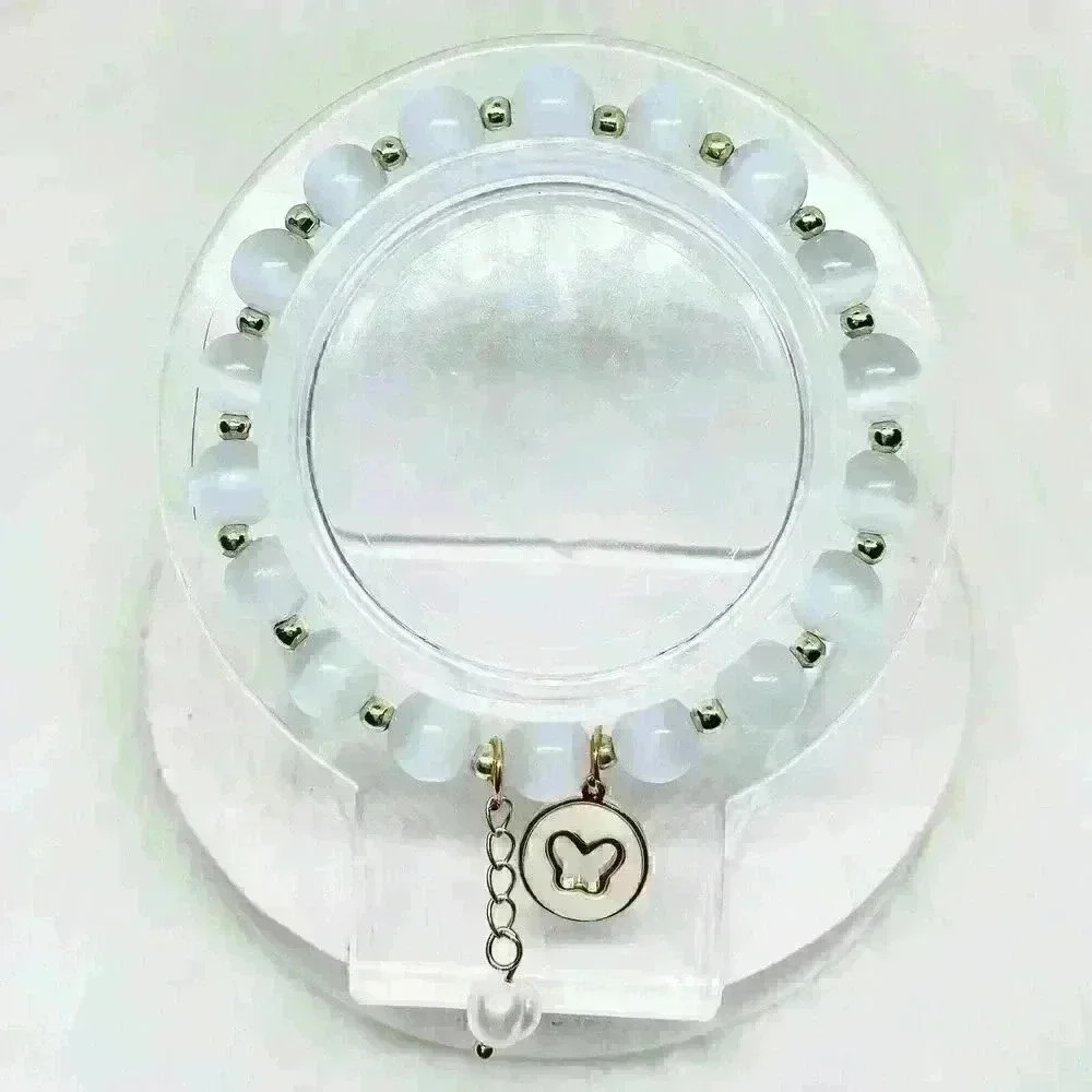 Butterfly Charm Moonstone Beaded Bracelet